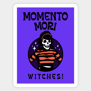 “Momento Mori, Witches!” Retro Halloween Skeleton Woman Magnet